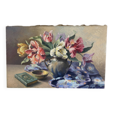 Still life, oil on canvas signed Biacabe.
