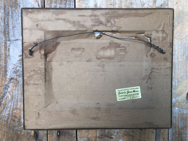 Tableau Huile Sur Panneau M. NIAVEL Vue Maison Bord Rivière + Cadre Doré #A214