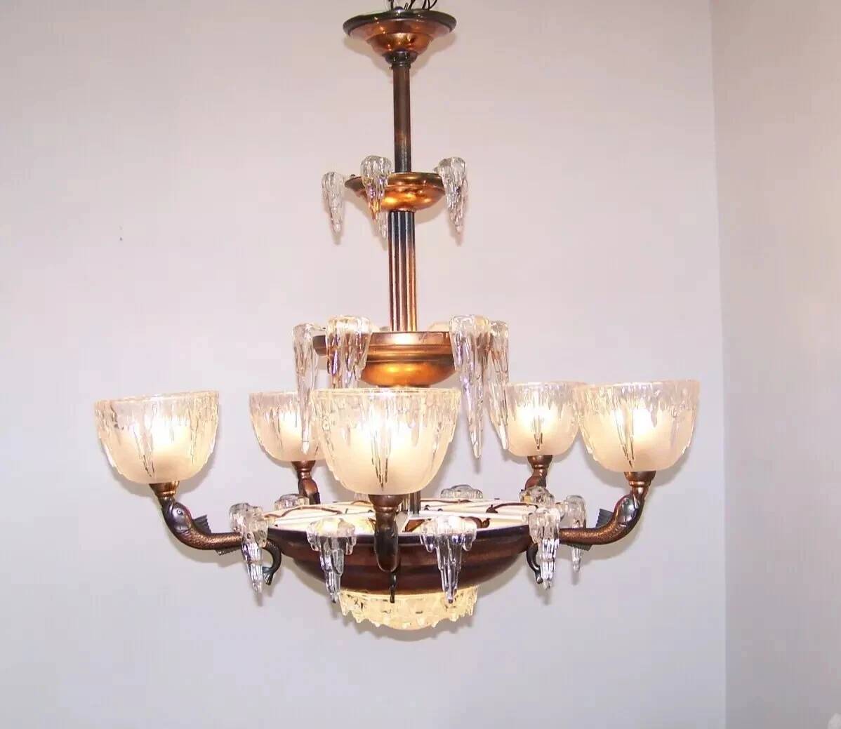Art Deco chandelier signed Ezan, France