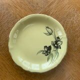 Cake set in yellow earthenware pattern black tulips ceranord Saint-Amand Vintage