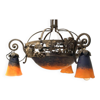 Glass paste suspension chandelier from the Muller brothers in Luneville – Art Nouveau style – 20th century