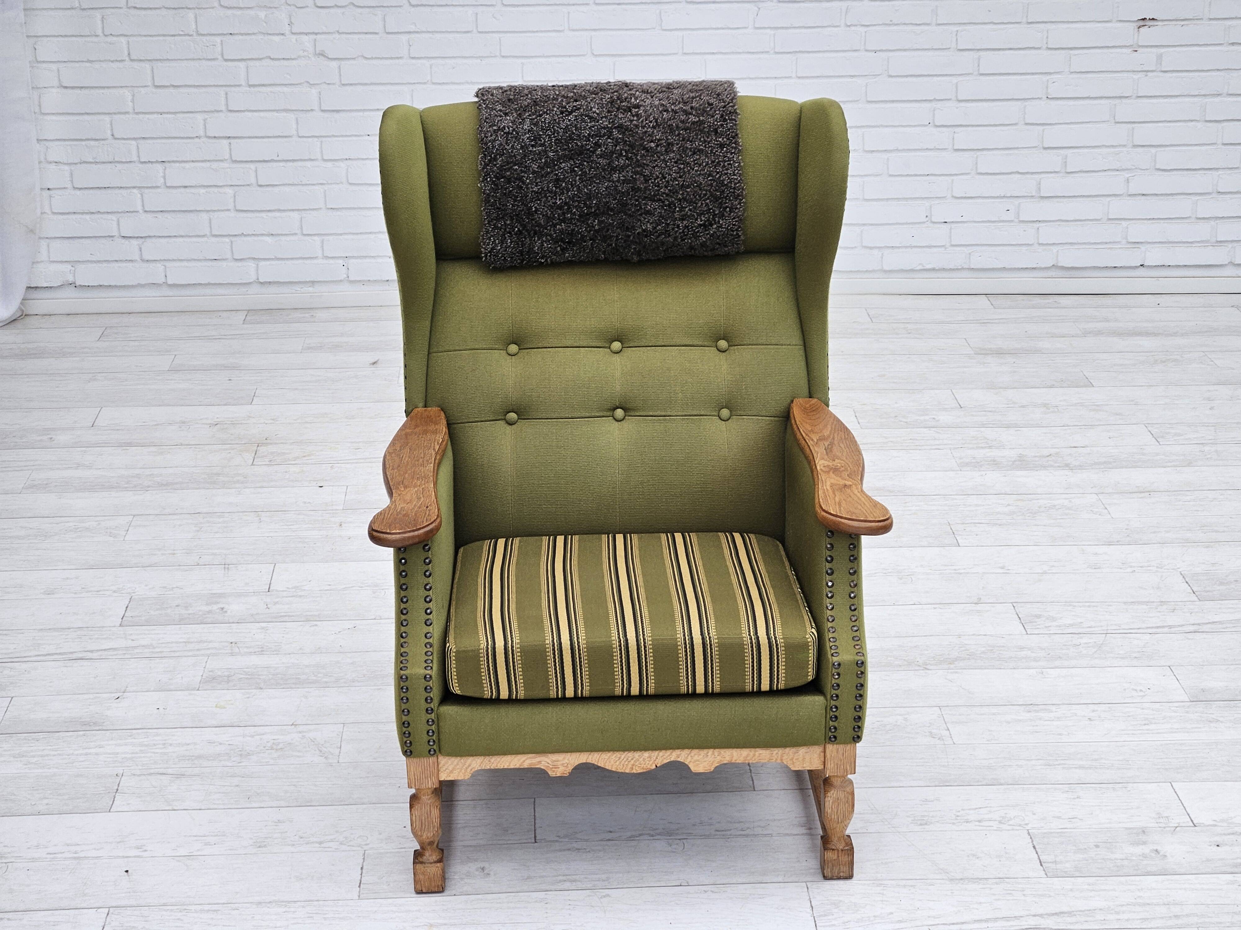 1970s, Danish highback armchair, wool, oak