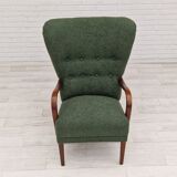 Fauteuil restauré, tissu vert bouteille