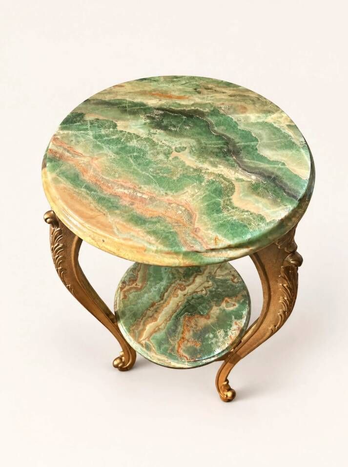 Pédestal en marbre vert vintage, table d'appoint, support d'exposition Hollywood Regency