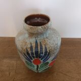 Glazed ceramic vase vintage flower pattern