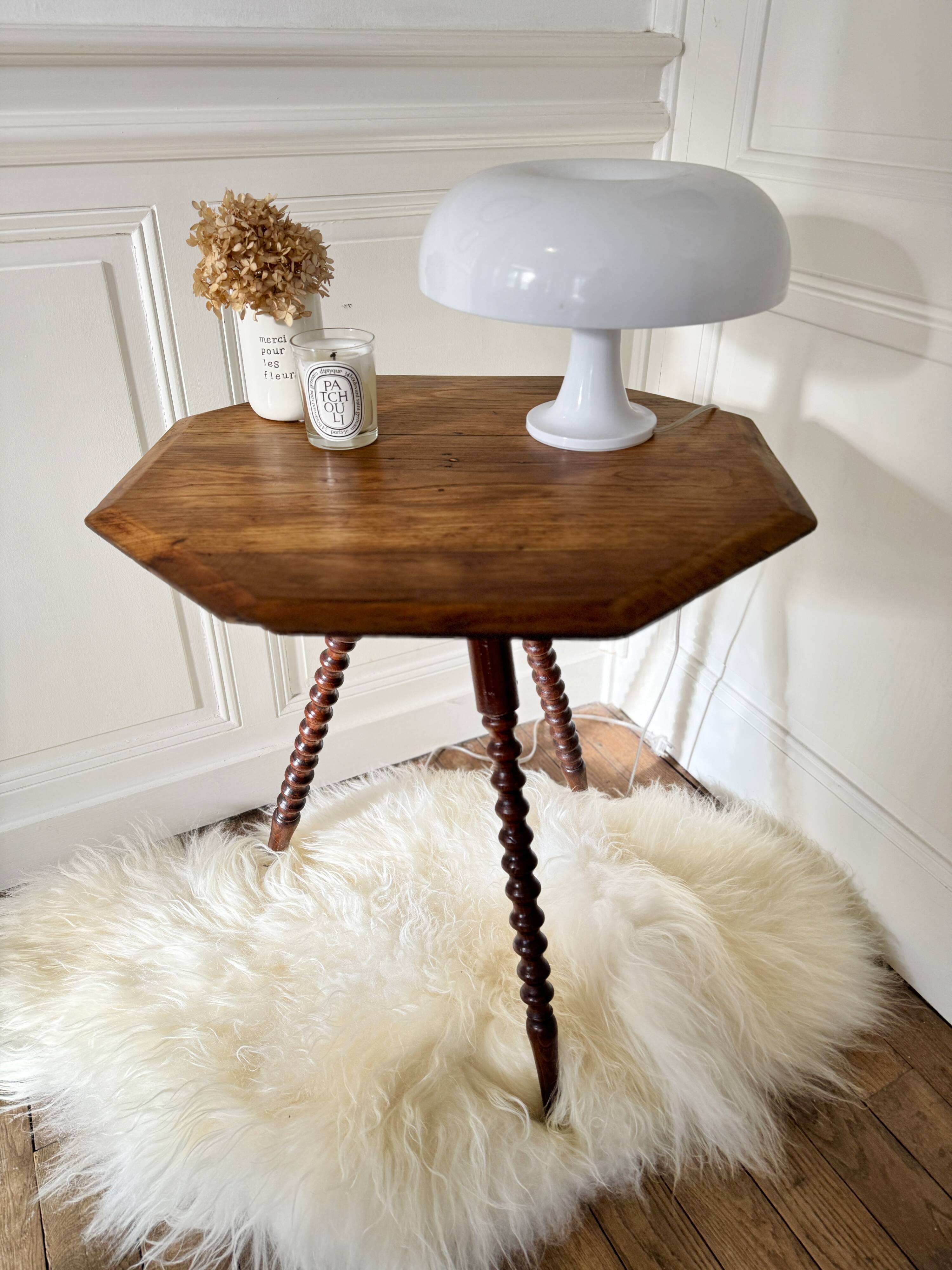 turned wooden side table