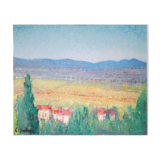 Blue and yellow hills, oil on canvas signed