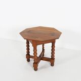 Antique French octangular folding table in solid oak, ca. 1850