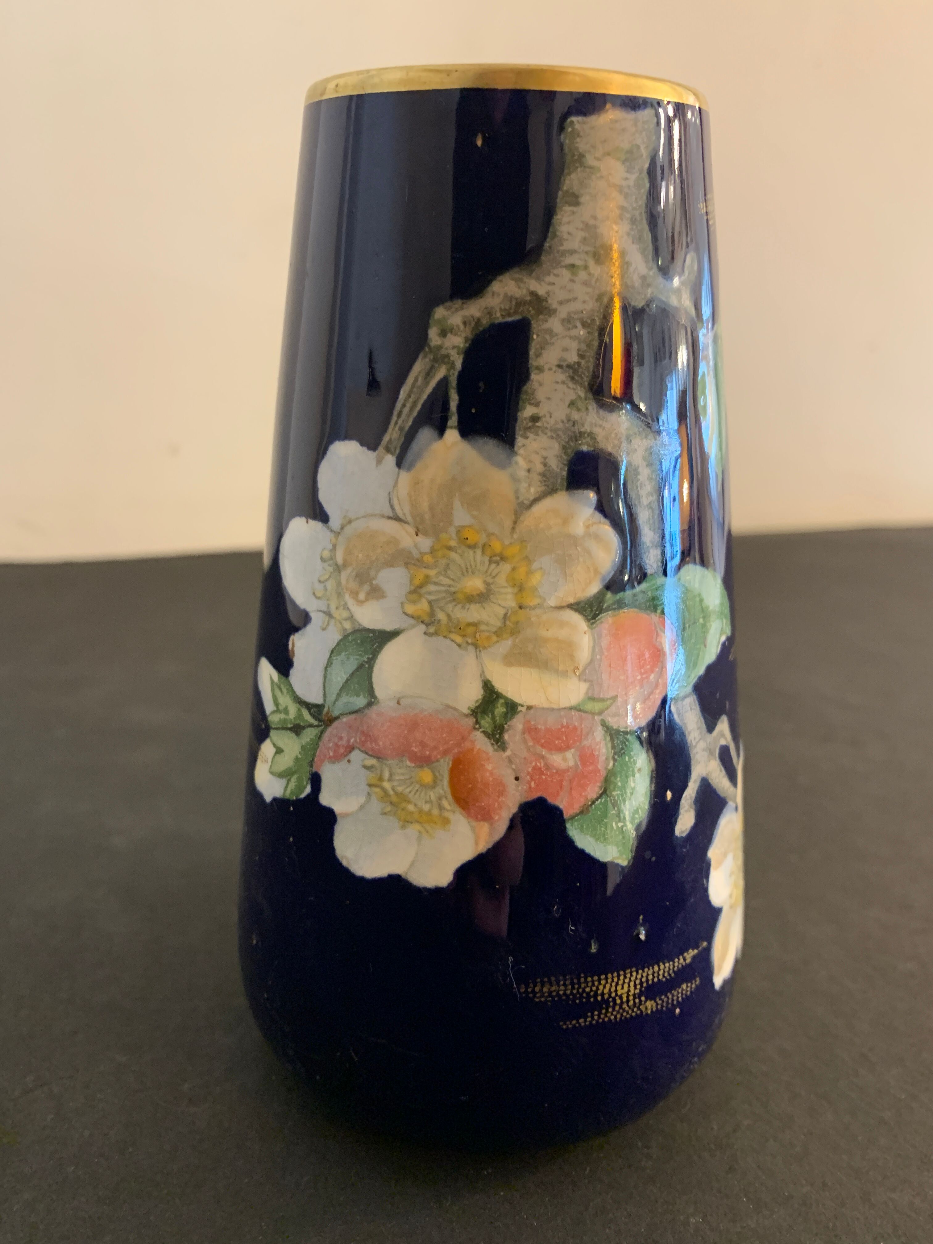 Vase art nouveau céramique bleue cobalt signé Villeroy et Boch Selency