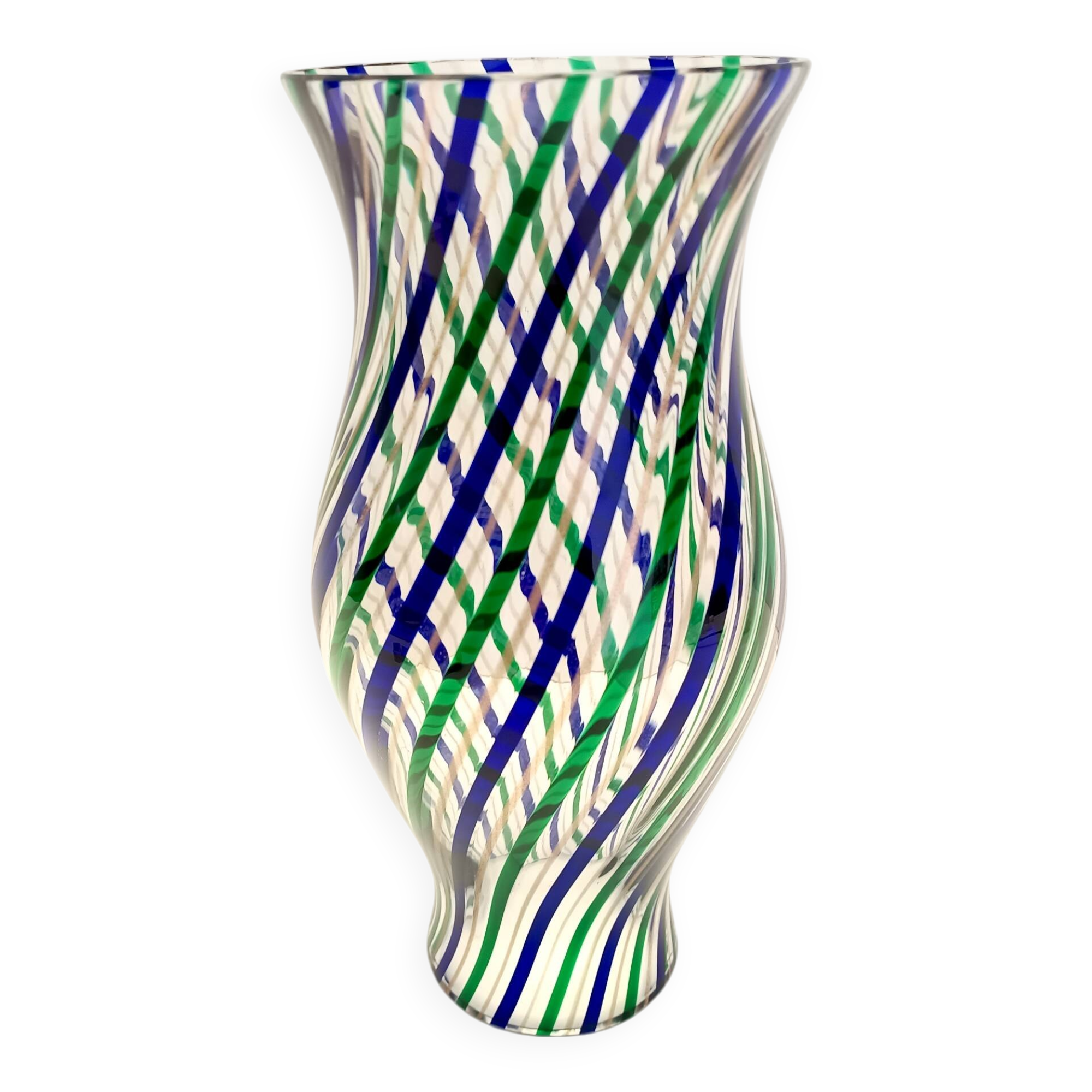 Green, Blue, Bronze and Clear Murano Glass Vase by Irene Paolo, Italy 1990s
