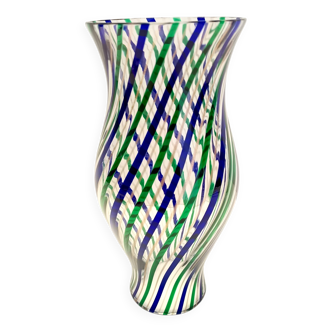Green, Blue, Bronze and Clear Murano Glass Vase by Irene Paolo, Italy 1990s