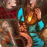 Stained hanging glass polychrome