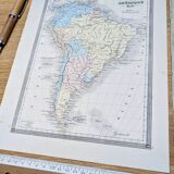 South America, antique map, printed in 1852. Authentic.