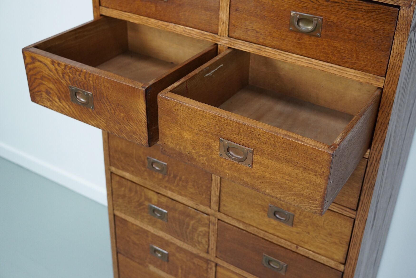 English Oak Apothecary / Filing Cabinet Campaign Style, 1930s
