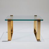 Table basse carrée en verre et laiton, ronald schmidt, 1980s