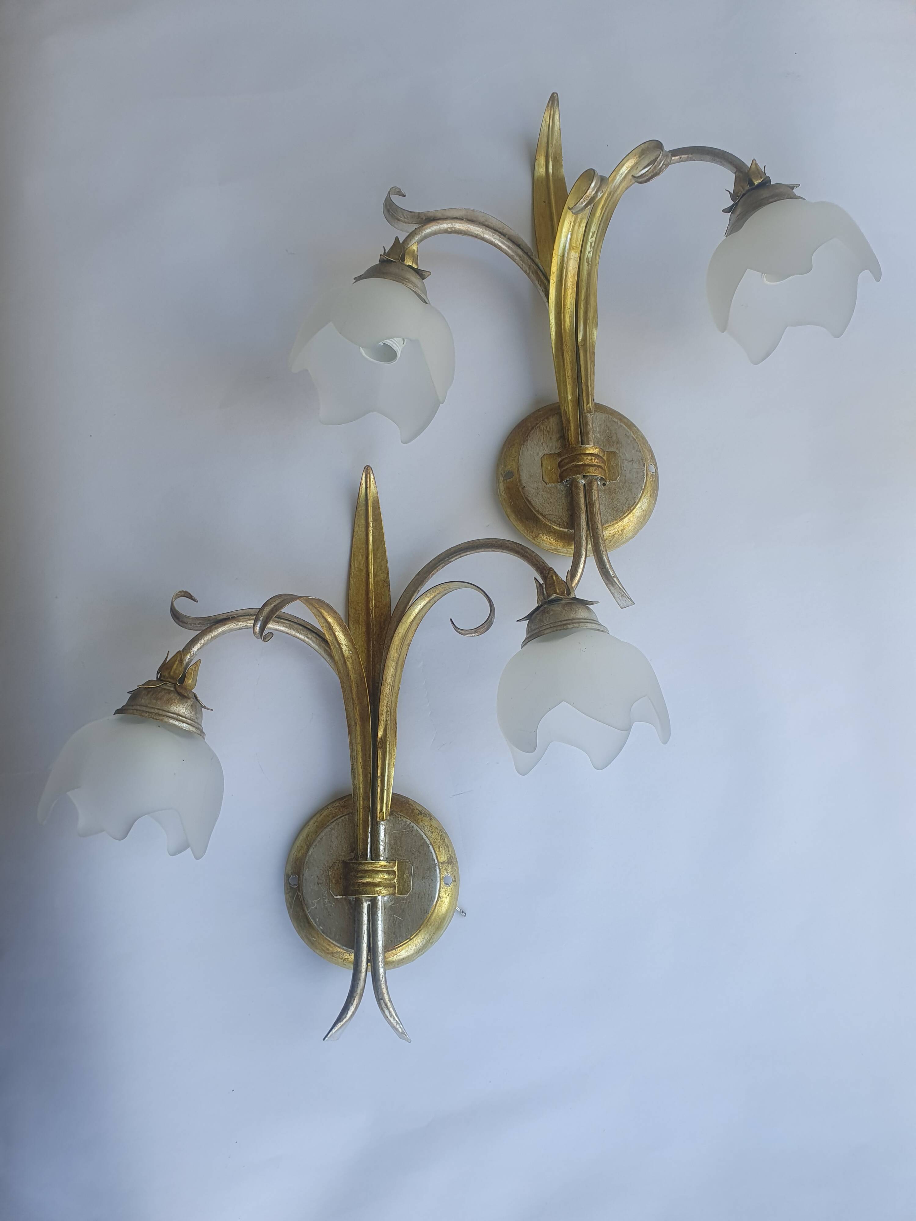 Pair of vintage Keria Italy silver and gold wall sconces