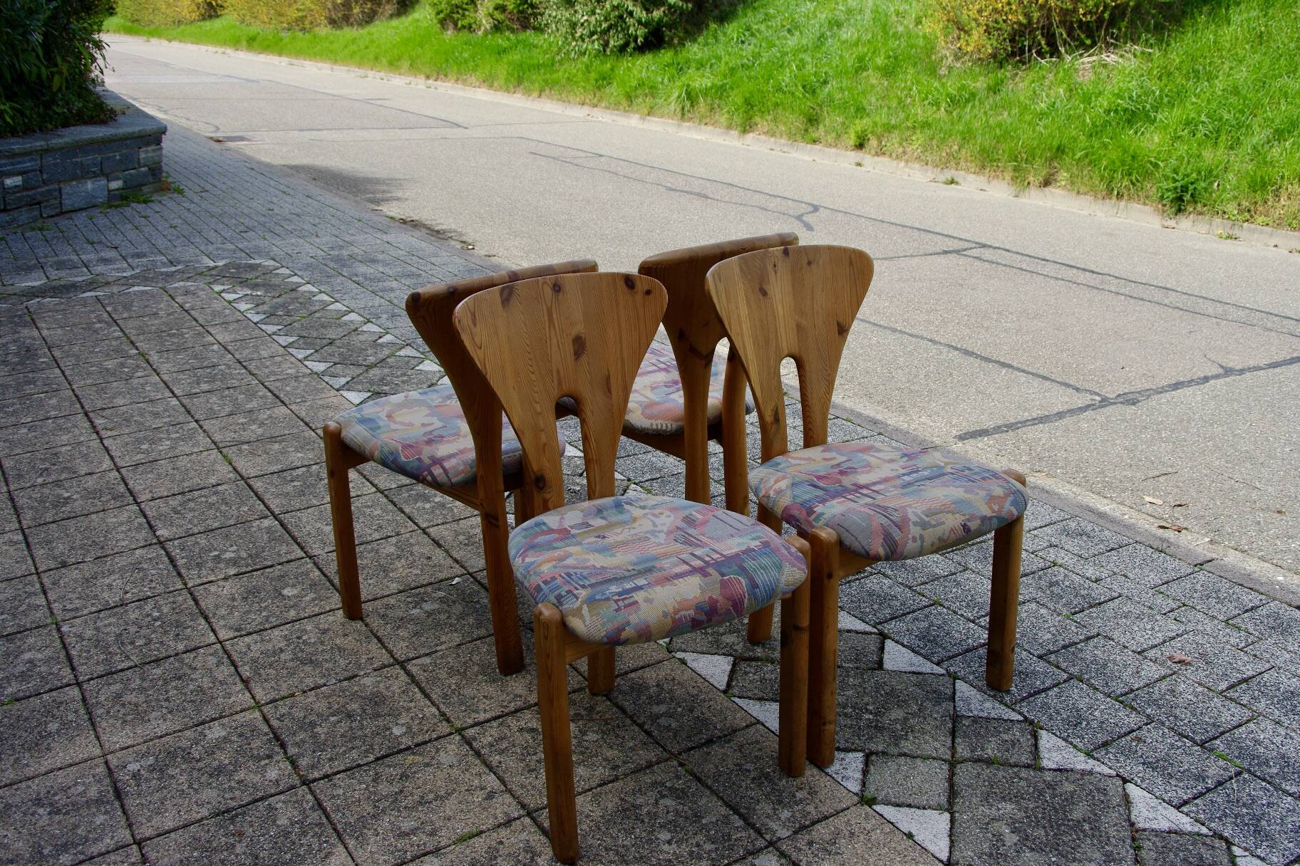 Set of 4 vintage swedish solid pine chairs 1960