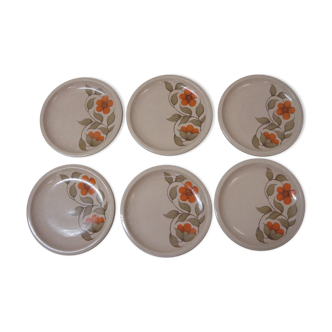 Set de 6 assiettes à dessert Majolica de 1960 décor de fleurs