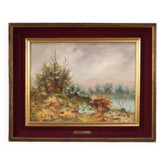 Tableau italien paysage impressionniste signé E. Ferri
