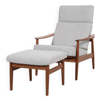 Midcentury Danish adjustable lounge chair and ottoman in teak by Arne Vodder for CADO 1960s