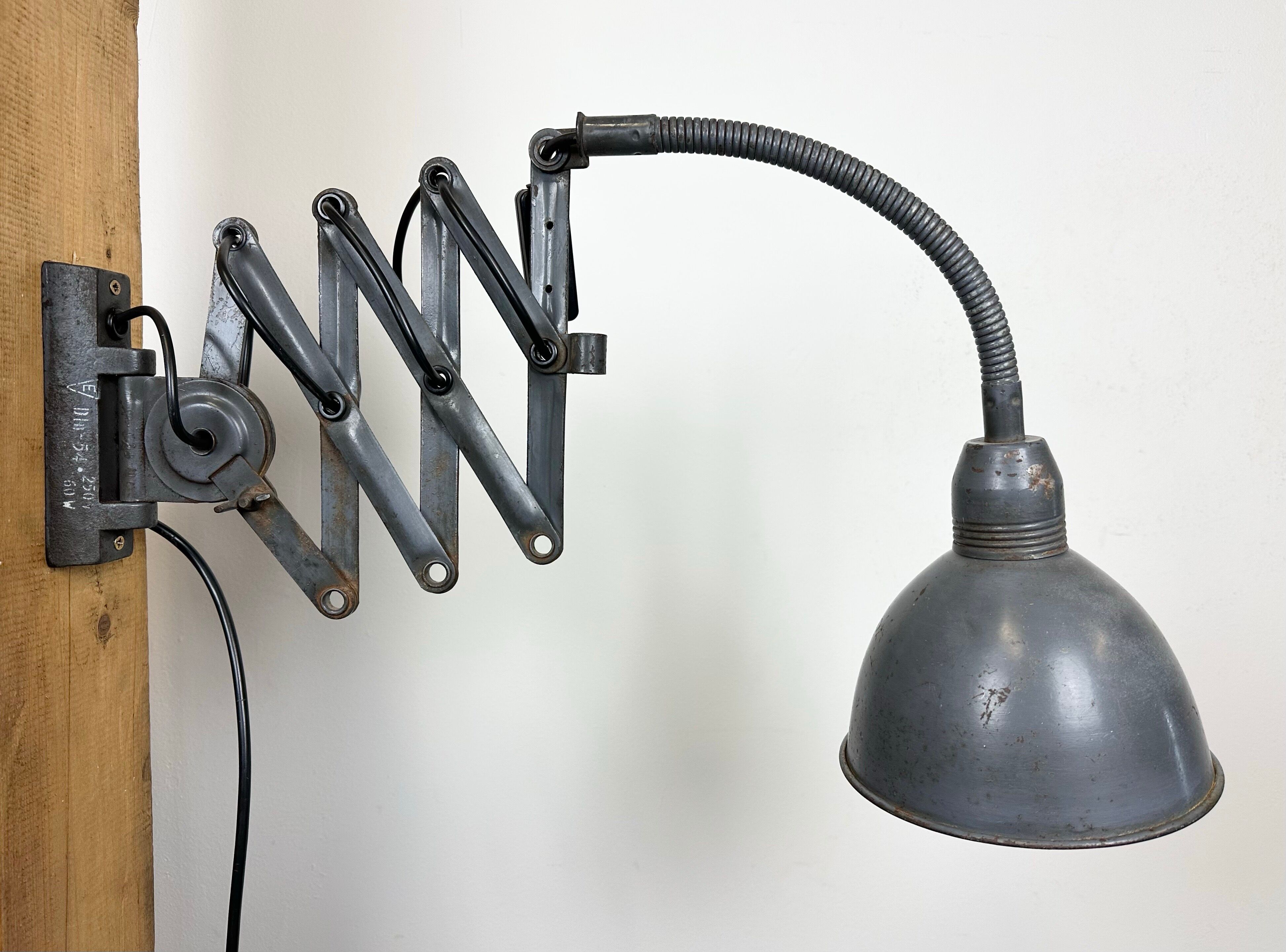 Grey Industrial Scissor Wall Lamp from Elektroinstala, 1960s