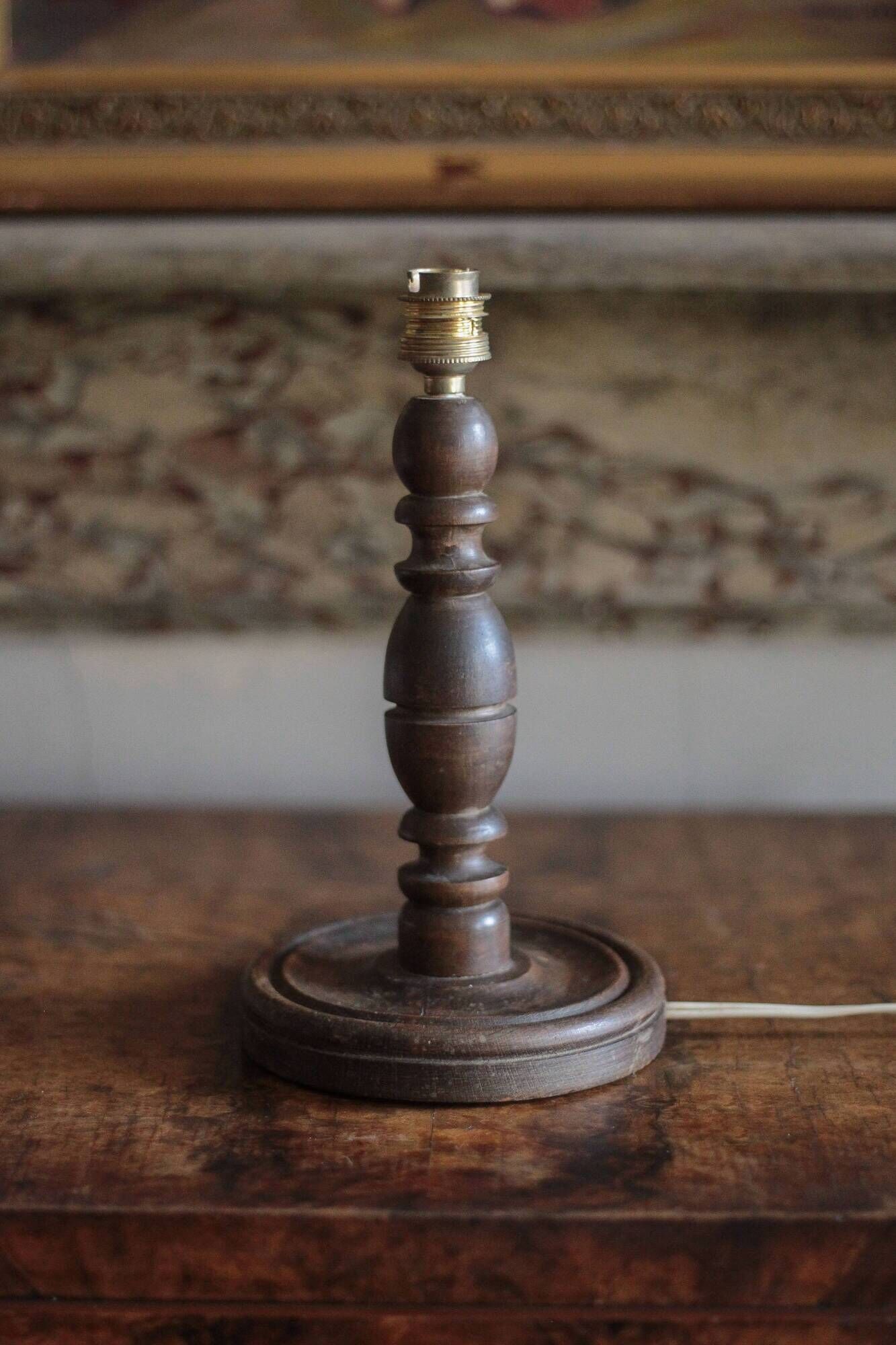 Wooden lamp, vintage turned wood lamp base, table lamp, living room lamp