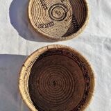 Antique basket with ethnic lid with black/brown and red décor