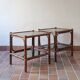 Pair of bamboo and rattan bedside tables, smoked glass tops.