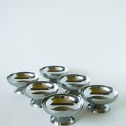 Set of 6 stainless steel ice cream bowls, wide base, Design, 1970 - 4.2 x 9 cm