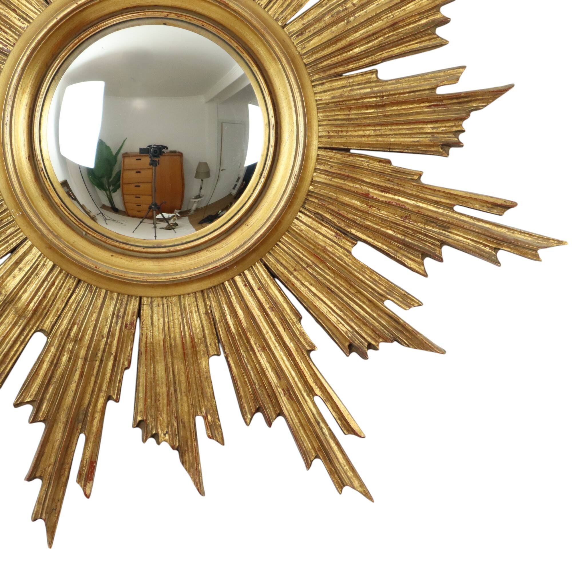 Large Wooden Sun Mirror Sunburst Deknudt Gold Leaf 70cm