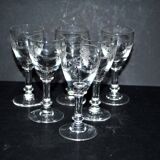 Set of 6 old acid-etched liqueur glasses - decoration of knots and garlands of flowers 1900