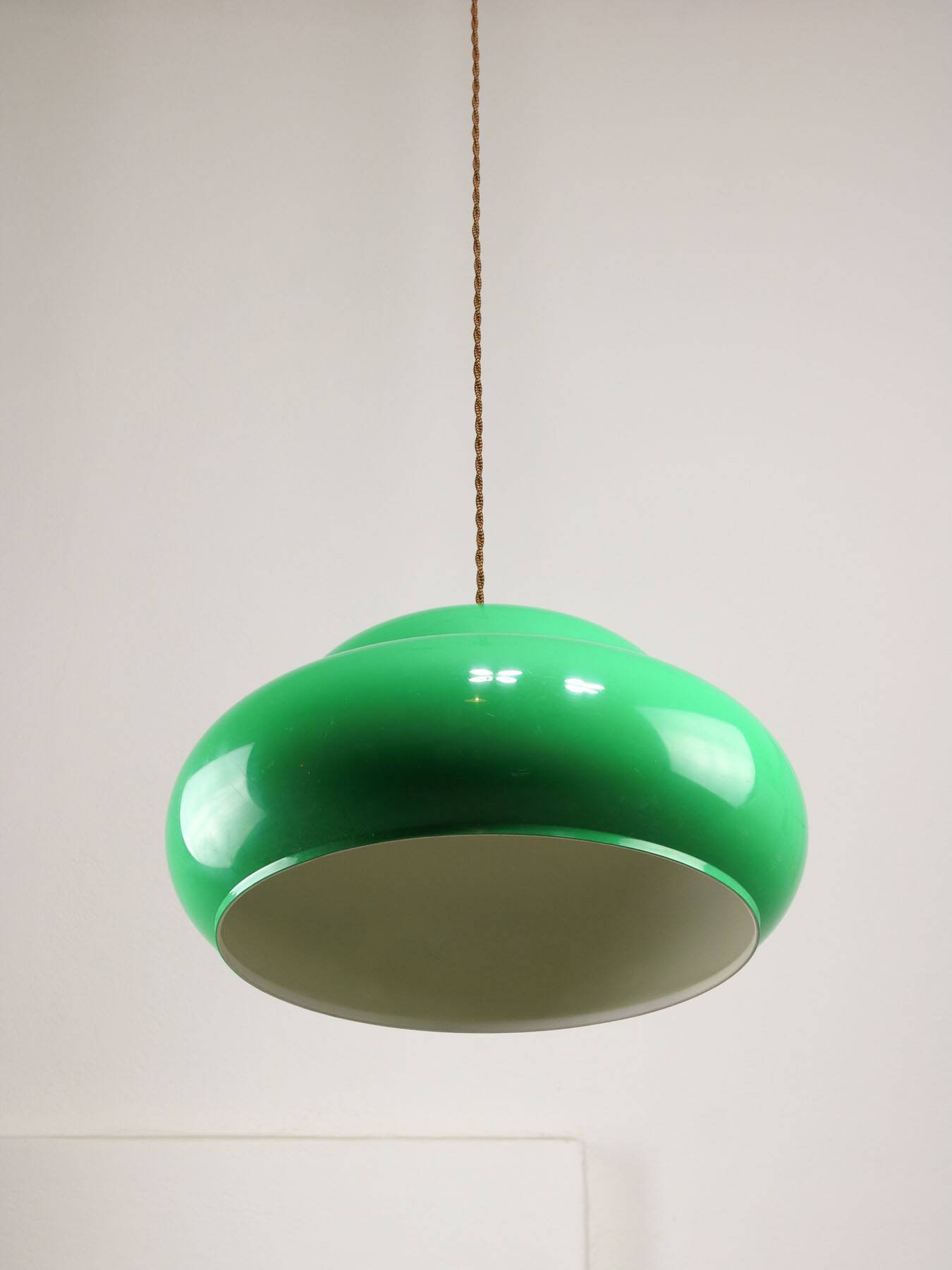 Vintage Green Italian Pool Table Lamp in Brass and Plastic
