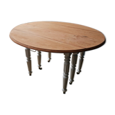 Round table with walnut shutter on wheels raw tray feet chalk
