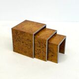 Set of three Tommaso Barbi mid-century modern burl wood nesting tables