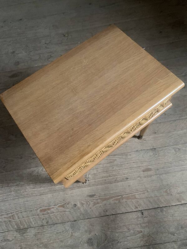 Table de Chevet vintage en chêne et rotin