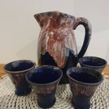 Vintage ceramic pitcher and 4 glasses set