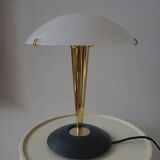 Lampe champignon, Luciano Cesaro, messing/mat zwarte tafellamp, jaren 90
