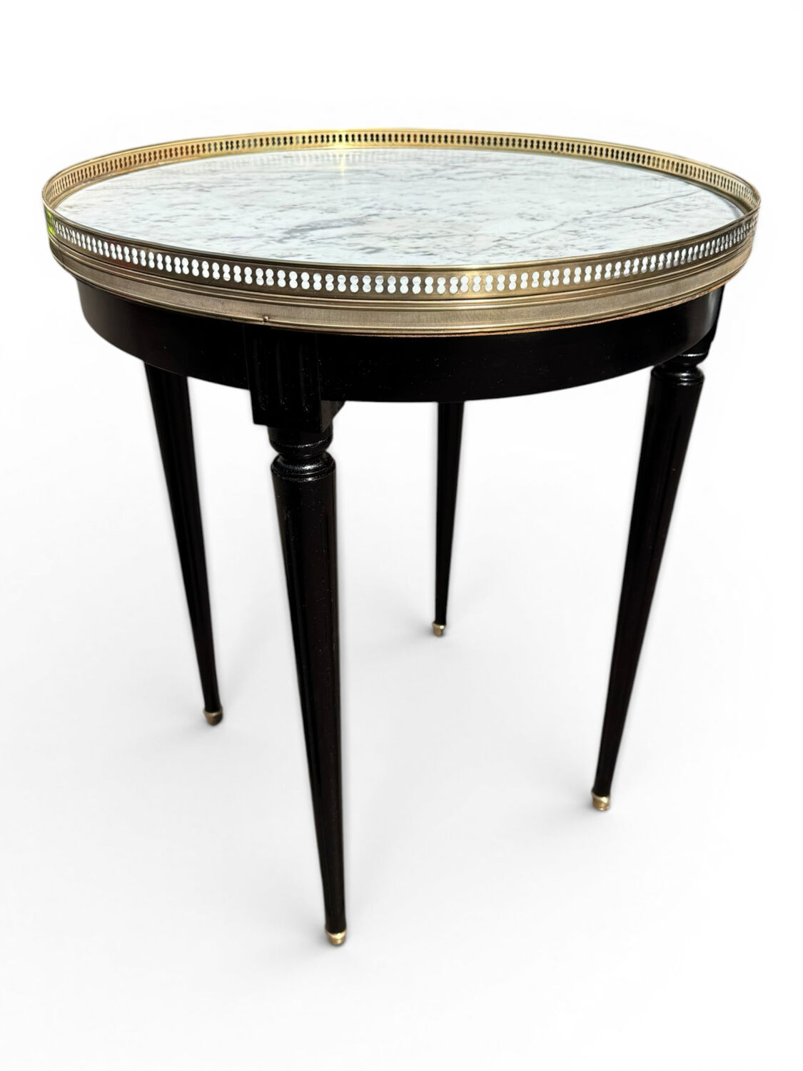 Bouillotte table in Louis XVI style made of blackened wood, marble, and brass.