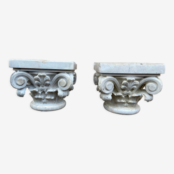 Pair of vintage marble bookhouse corinthian column capital decoration