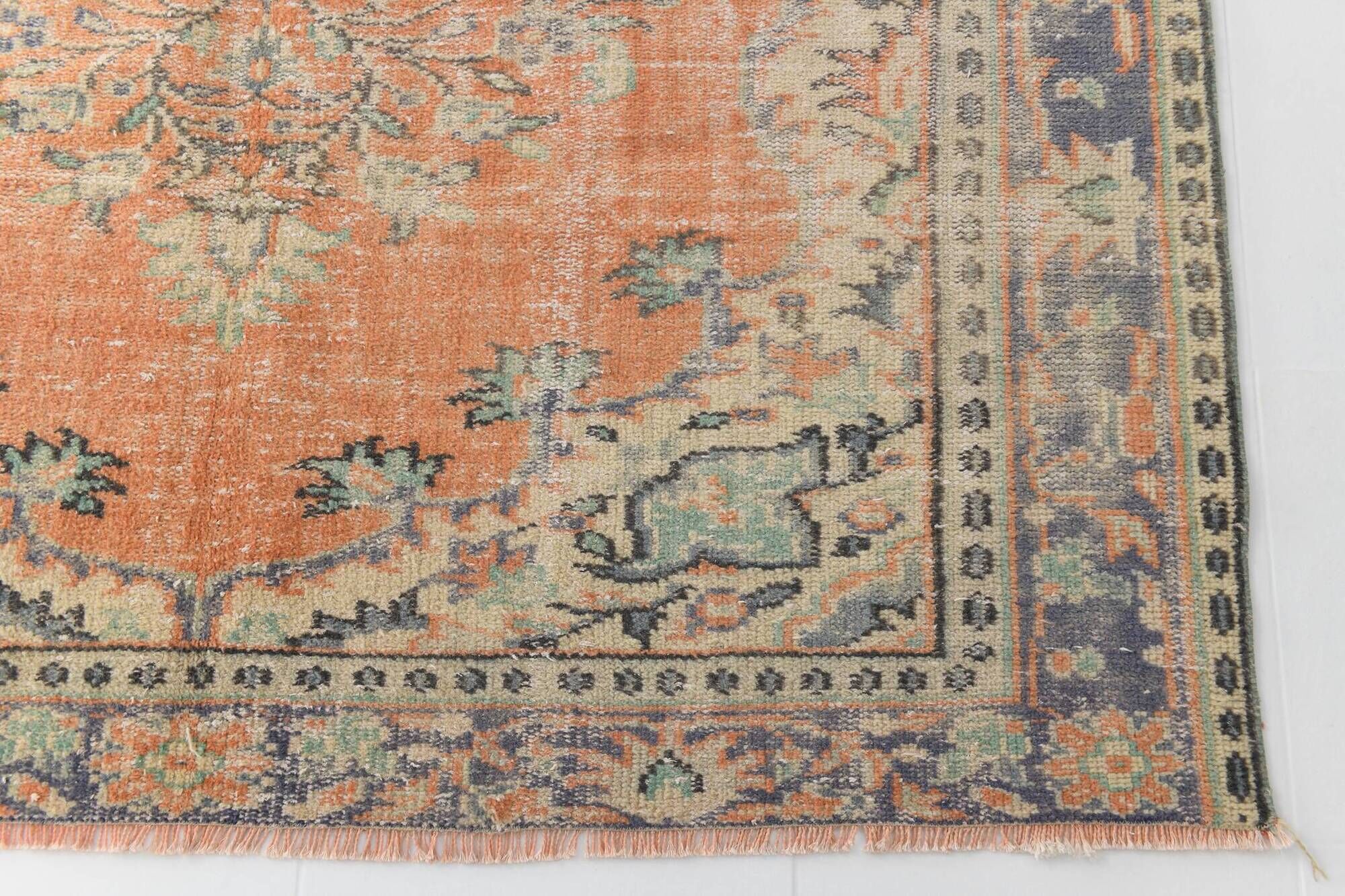 Apricot Tones Pastel Handwoven Turkish Vintage Carpet Rug, 177x273 Cm