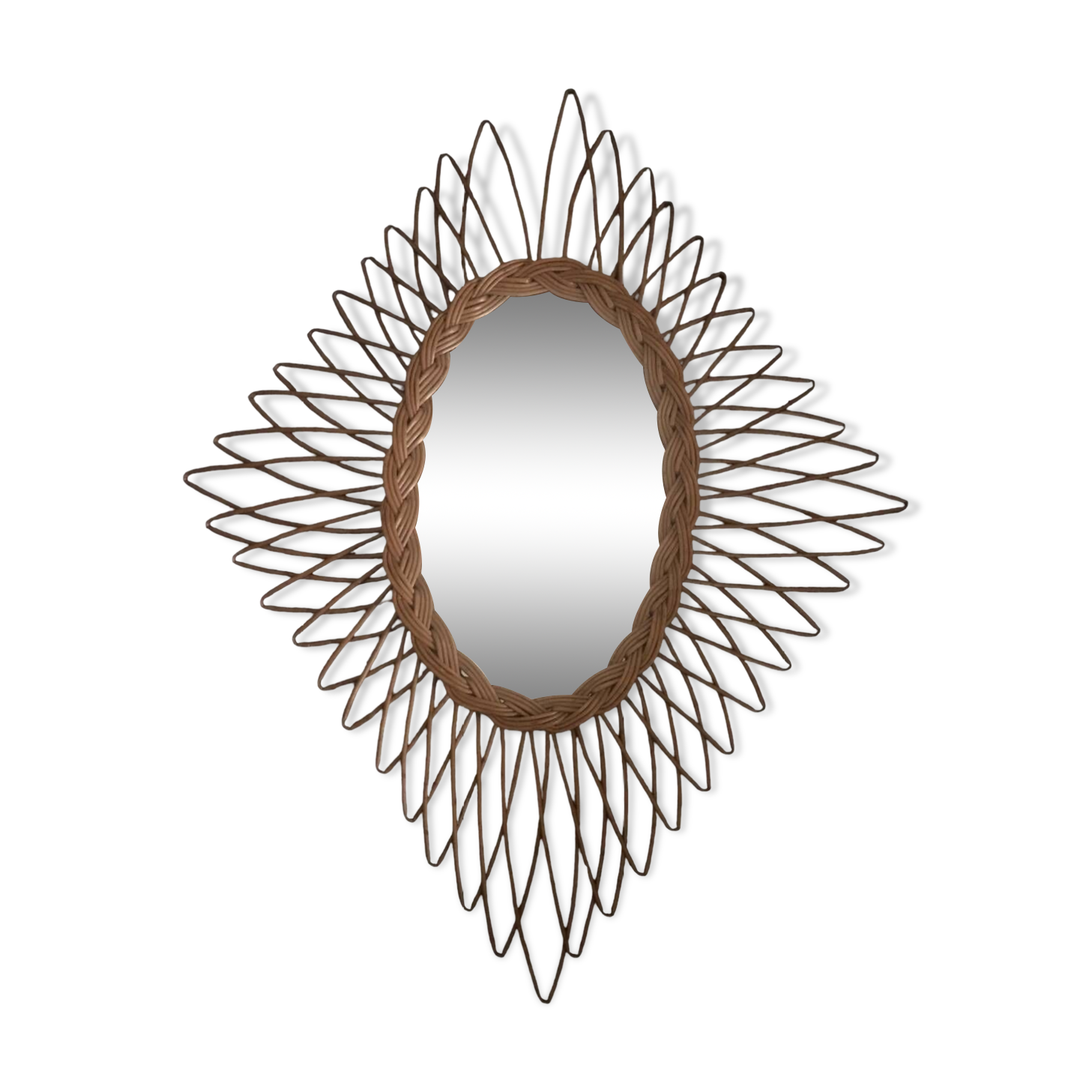 Vintage woven wicker mirror