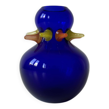 Art vase in blown glass by Jiří Šuhájek – Cobalt blue and applications a
