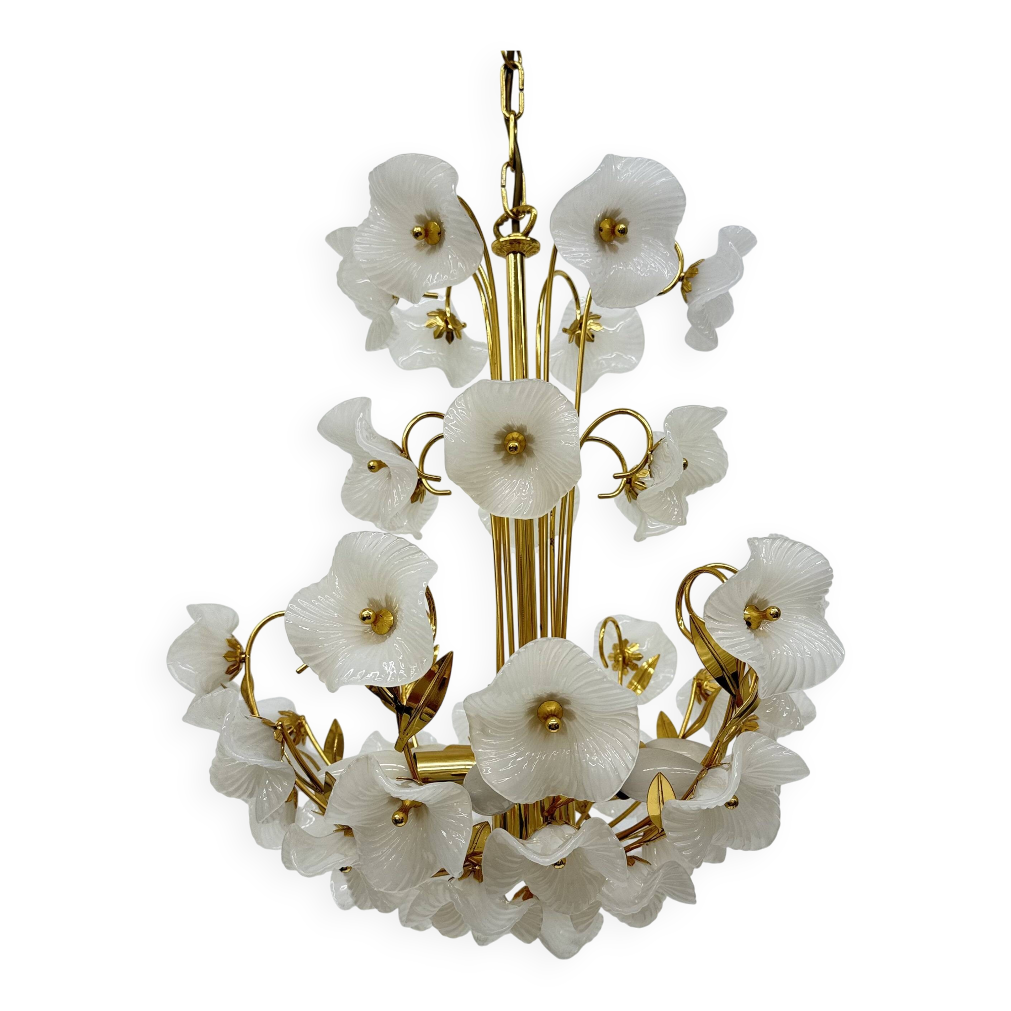 Lustre milieu du siècle avec fleurs en verre, années 1970