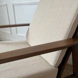 Scandinavian style armchair in wood and ecru fabric, 1950-1960