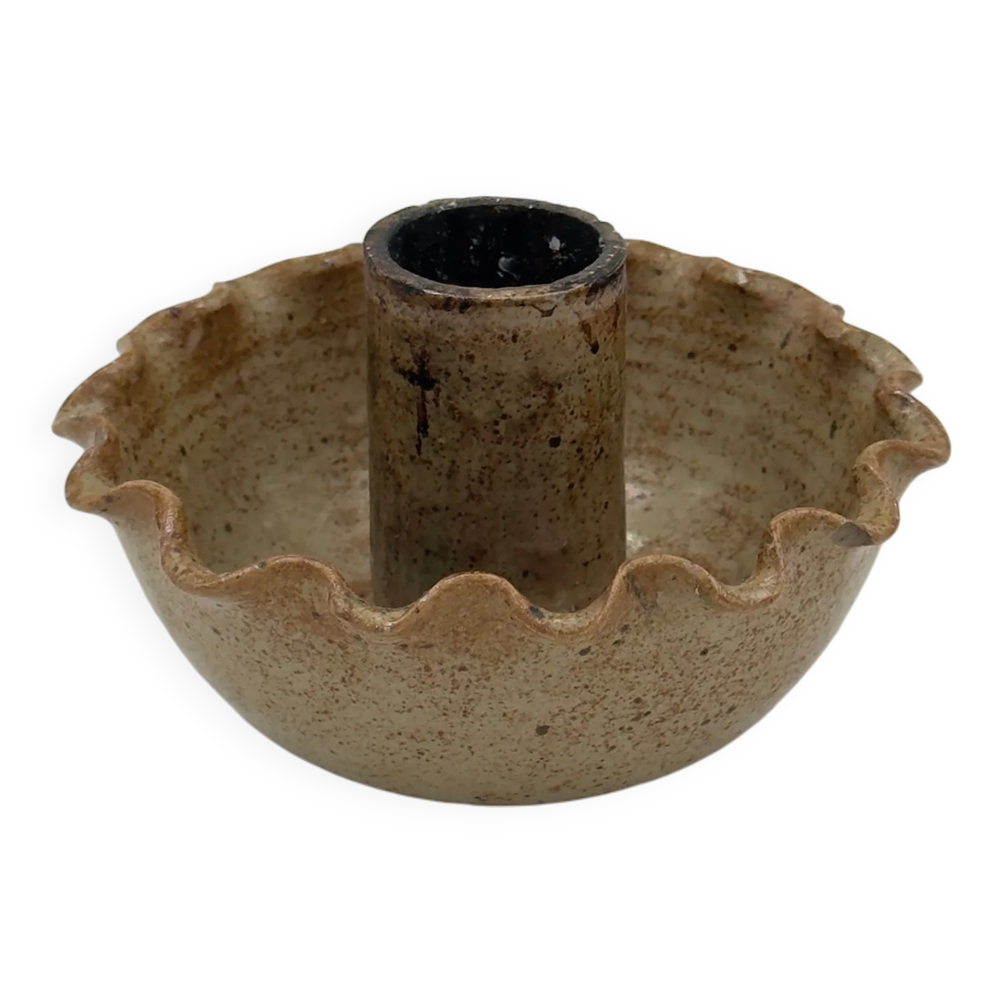 Vintage studio ceramic candlestick, wavy scalloped edge.