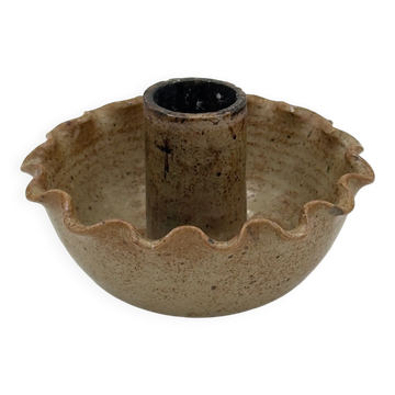 Vintage studio ceramic candlestick, wavy scalloped edge.