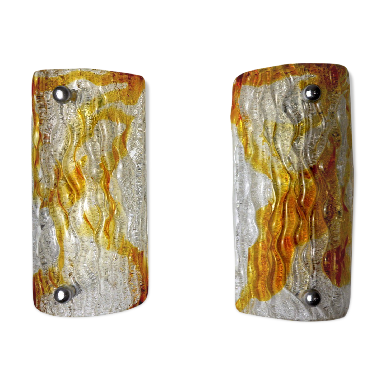 Pair of Murano Mazzega wall lamps, orange frosted glass, Italy, 1960