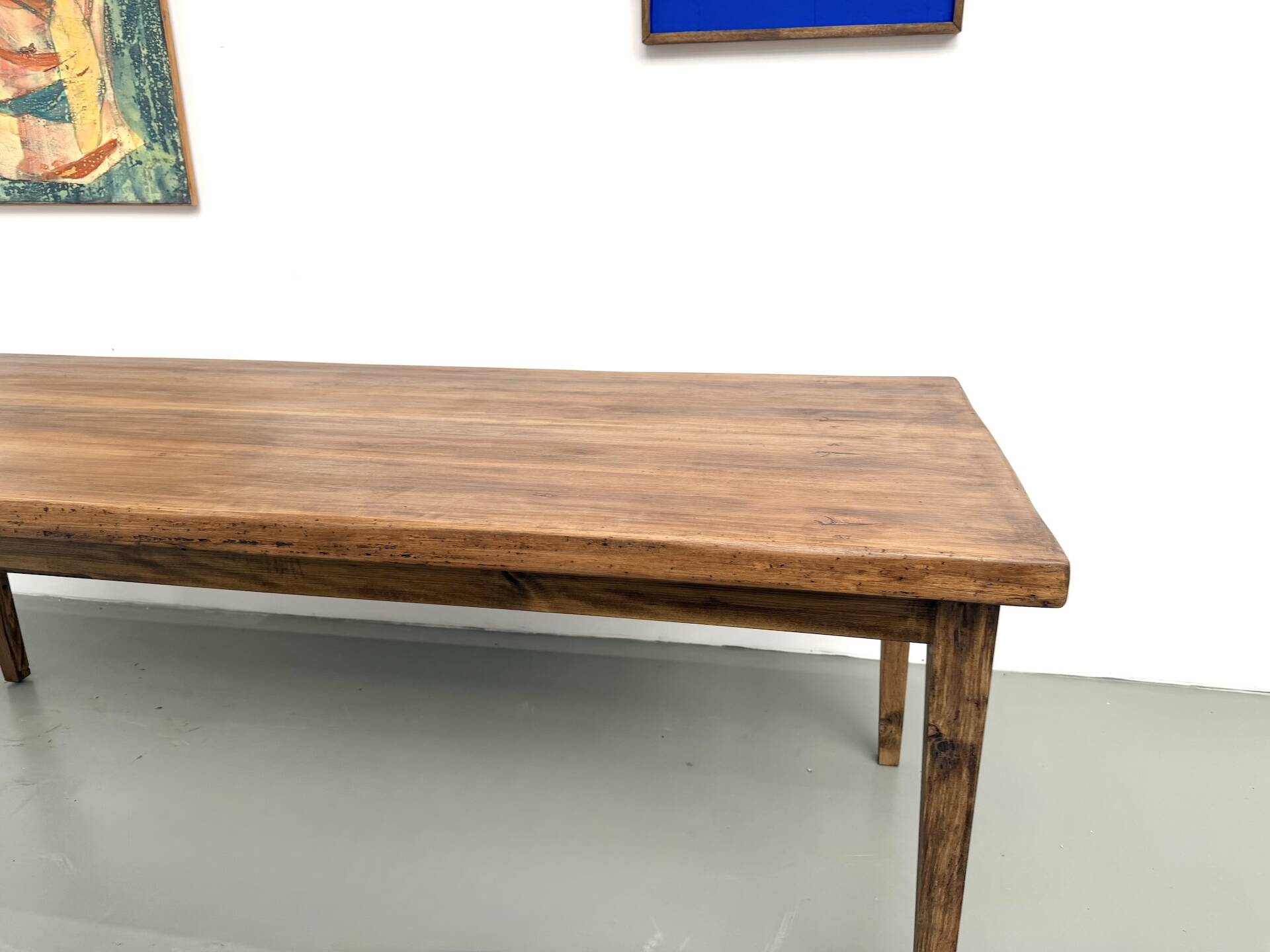 Beech farmhouse table, tapered legs, France, 1970s