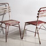 Anciennes chaises de terrasse rouges et blanches (vers 1920). Ensemble de 4 pièces