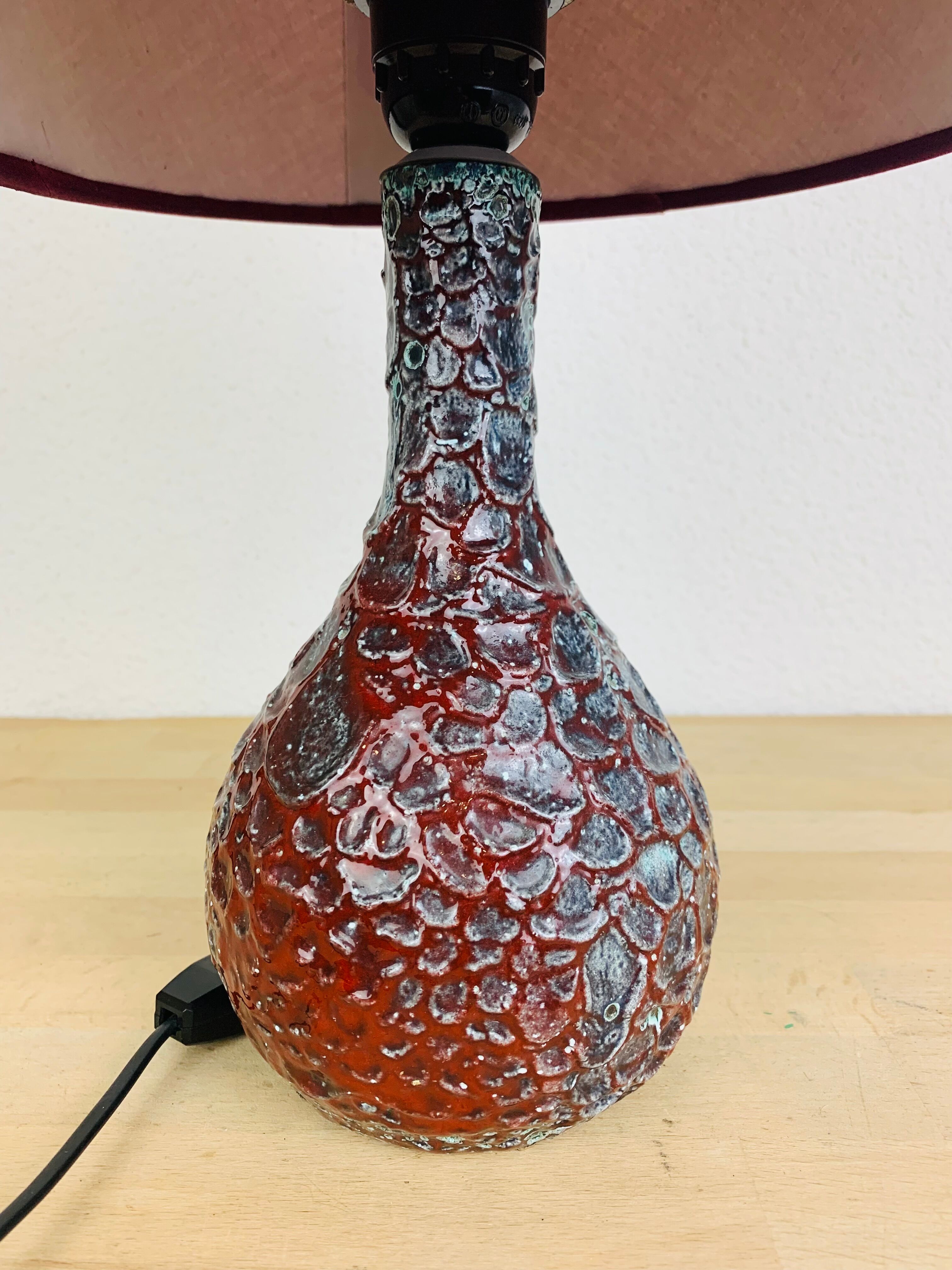 Red crisp ceramic lamp Vallauris